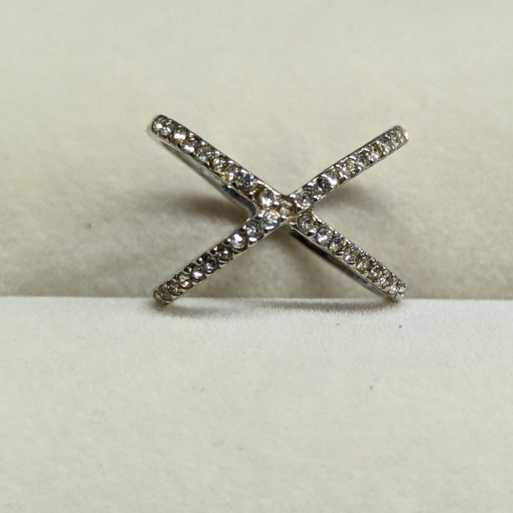 Clear Rhinestones Crystal X Ring Size 7 SilverTone Pave Criss Cross Crossover